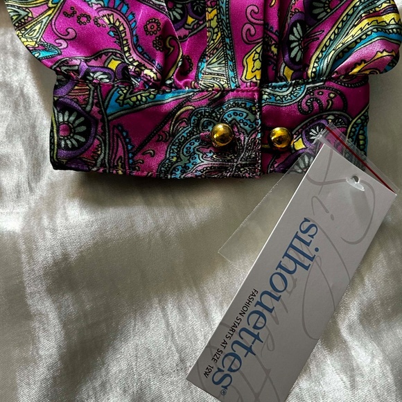 BLOUSE, SILKY POLYESTER, COLOUR: PINK PAISLEY MIX, SIZE 4X, BUTTON CUFFS, BUTTON - Picture 11 of 15